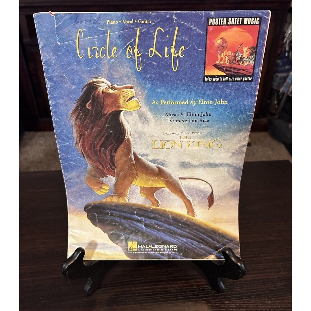 VTG Sheet Music Poster Disney The Lion King Circle Of Life Elton John Piano Song